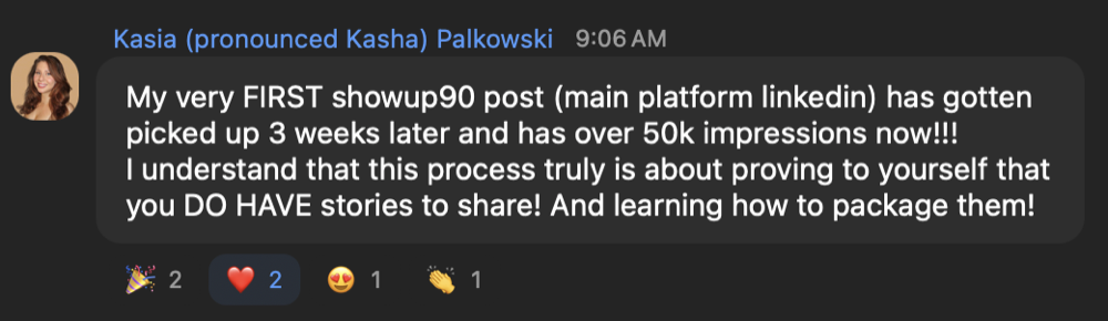 Kasia Palkowski’s original message; a readable transcript appears in this story